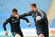 23 March 2023; Scott Penny, right, and Luke McGrath during a Leinster Rugby captain's run at the RDS Arena in Dublin. Photo by Harry Murphy/Sportsfile