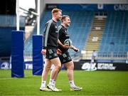 23 March 2023; Ciarán Frawley, left, and John McKee during a Leinster Rugby captain's run at the RDS Arena in Dublin. Photo by Harry Murphy/Sportsfile