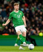 22 March 2023; Nathan Collins of Republic of Ireland during the international friendly match between Republic of Ireland and Latvia at Aviva Stadium in Dublin. Photo by Brendan Moran/Sportsfile