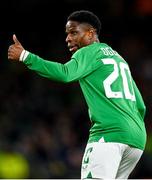 22 March 2023; Chiedozie Ogbene of Republic of Ireland during the international friendly match between Republic of Ireland and Latvia at Aviva Stadium in Dublin. Photo by Brendan Moran/Sportsfile