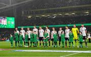 22 March 2023; Latvia players and mascots before the international friendly match between Republic of Ireland and Latvia at Aviva Stadium in Dublin. Photo by Stephen McCarthy/Sportsfile