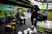 22 March 2023; Alan Garnett, left, and Eoghan Walsh prepare the match footballs before the international friendly match between Republic of Ireland and Latvia at Aviva Stadium in Dublin. Photo by Stephen McCarthy/Sportsfile