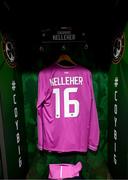 22 March 2023; The jersey of Caoimhin Kelleher hangs in the Republic of Ireland dressing room before the international friendly match between Republic of Ireland and Latvia at Aviva Stadium in Dublin. Photo by Stephen McCarthy/Sportsfile