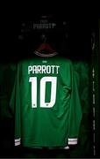 22 March 2023; The jersey of Troy Parrott hangs in the Republic of Ireland dressing room before the international friendly match between Republic of Ireland and Latvia at Aviva Stadium in Dublin. Photo by Stephen McCarthy/Sportsfile