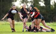 22 March 2023; Hannah Kennedy of St Mary's Edenderry, Co Offaly in action against Mercy Secondary School, Kilbeggan, Co Westmeath during a senior group match between Mercy Secondary School, Kilbeggan, Co Westmeath v St Mary's Edenderry, Co Offaly at the Leinster Rugby Girls x7s Finals Day at Cill Dara RFC in Kildare. Photo by Matt Browne/Sportsfile