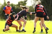 22 March 2023; Anna Mai O'Brien of Mercy Secondary School, Kilbeggan, Co Westmeath in action against St Mary's Edenderry, Co Offaly during a senior group match between Mercy Secondary School, Kilbeggan, Co Westmeath v St Mary's Edenderry, Co Offaly at the Leinster Rugby Girls x7s Finals Day at Cill Dara RFC in Kildare. Photo by Matt Browne/Sportsfile