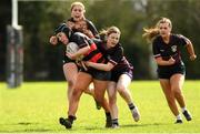 22 March 2023; Hannah Kennedy of St Mary's Edenderry, Co Offaly in action against Mercy Secondary School, Kilbeggan, Co Westmeath during a senior group match between Mercy Secondary School, Kilbeggan, Co Westmeath v St Mary's Edenderry, Co Offaly at the Leinster Rugby Girls x7s Finals Day at Cill Dara RFC in Kildare. Photo by Matt Browne/Sportsfile