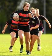 22 March 2023; Roisin Bennett of St Mary's Edenderry, Co Offaly in action against Mercy Secondary School, Kilbeggan, Co Westmeath during a senior group match between Mercy Secondary School, Kilbeggan, Co Westmeath v St Mary's Edenderry, Co Offaly at the Leinster Rugby Girls x7s Finals Day at Cill Dara RFC in Kildare. Photo by Matt Browne/Sportsfile