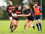 22 March 2023; Hannah Kennedy of St Mary's Edenderry, Co Offaly in action against Mercy Secondary School, Kilbeggan, Co Westmeath during a senior group match between Mercy Secondary School, Kilbeggan, Co Westmeath v St Mary's Edenderry, Co Offaly at the Leinster Rugby Girls x7s Finals Day at Cill Dara RFC in Kildare. Photo by Matt Browne/Sportsfile