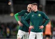 22 March 2023; Will Smallbone, left, and Evan Ferguson of Republic of Ireland before the international friendly match between Republic of Ireland and Latvia at the Aviva Stadium in Dublin. Photo by Seb Daly/Sportsfile