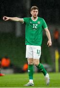 22 March 2023; Nathan Collins of Republic of Ireland during the international friendly match between Republic of Ireland and Latvia at Aviva Stadium in Dublin. Photo by Michael P Ryan/Sportsfile