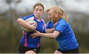 22 March 2023; Mia Curran of Presentation Secondary School Wexford during the Junior Final Wilson Hospital, Westmeath v Presentation Secondary School Wexford at the Leinster Rugby Girls x7s Finals Day at Cill Dara RFC in Kildare. Photo by Matt Browne/Sportsfile