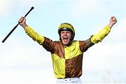 17 March 2023; Jockey Paul Townend celebrates after winning the Boodles Cheltenham Gold Cup during day four of the Cheltenham Racing Festival at Prestbury Park in Cheltenham, England. Photo by Harry Murphy/Sportsfile