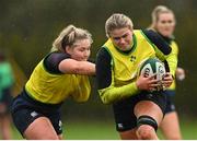 21 March 2023; Dorothy Wall, right, and Sadhbh McGrath during Ireland women's squad training at the IRFU High Performance Centre at the Sport Ireland Campus in Dublin. Photo by Ramsey Cardy/Sportsfile