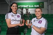 24 March 2023; Niamh McGrath, left, alongside her sister Siobhán, both of Sarsfields, Galway, who were today crowned the 2021/22 and 2022/2023 AIB Camogie Club Championships Players of the Year. Niamh and Siobhán are two of a host of #TheToughest players who will be honoured for their performances at the AIB Camogie Club Player Awards at Croke Park on Saturday evening, March 25th, where both the 2021/2022 and 2022/2023 AIB Camogie Club Teams of the Year, Provincial Players of the Year and Players of the Year will be recognised. Photo by Seb Daly/Sportsfile