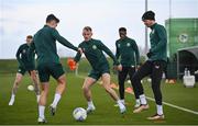 24 March 2023; Mark Sykes and Will Keane, right, during a Republic of Ireland training session at the FAI National Training Centre in Abbotstown, Dublin. Photo by Stephen McCarthy/Sportsfile