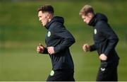 24 March 2023; Dara O'Shea, left, and Nathan Collins during a Republic of Ireland training session at the FAI National Training Centre in Abbotstown, Dublin. Photo by Stephen McCarthy/Sportsfile