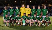 24 March 2023; The Republic of Ireland squad; back row, from left, Mark O'Halloran, Eli Rooney, Jesse Dempsey, Ryan Delaney, Daithí Folan, Arran Healy, Rhys Kelly Noonan and Niall Holohan and front row, from left, Adam O'Halloran, Jonathan Adedeji, Callum Bonner, Peter Grogan, Stephen Mohan, Brian Cunningham, Aidan Russell Vargas and James Lukau before the Under-18 Schools Cententary Shield International match between Republic of Ireland and England at Athlone Town Stadium in Westmeath. Photo by Piaras Ó Mídheach/Sportsfile