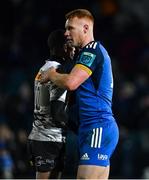 24 March 2023; Manie Libbok of DHL Stormers and Ciarán Frawley of Leinster after the United Rugby Championship match between Leinster and DHL Stormers at the RDS Arena in Dublin. Photo by Tyler Miller/Sportsfile