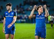 24 March 2023; Liam Turner, right, and Harry Byrne of Leinster following the United Rugby Championship match between Leinster and DHL Stormers at the RDS Arena in Dublin. Photo by Stephen McCarthy/Sportsfile
