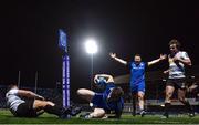 24 March 2023; Rob Russell of Leinster after scoring his side's third try as teammate John McKee celebrates during the United Rugby Championship match between Leinster and DHL Stormers at the RDS Arena in Dublin. Photo by Harry Murphy/Sportsfile