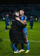 24 March 2023; Luke McGrath and Dave Kearney of Leinster embrace after the United Rugby Championship match between Leinster and DHL Stormers at the RDS Arena in Dublin. Photo by Harry Murphy/Sportsfile