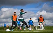 25 March 2023; Michael Obafemi and Troy Parrott, left, during a Republic of Ireland training session at the FAI National Training Centre in Abbotstown, Dublin. Photo by Stephen McCarthy/Sportsfile