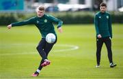 25 March 2023; Evan Ferguson, left, and Mikey Johnston during a Republic of Ireland training session at the FAI National Training Centre in Abbotstown, Dublin. Photo by Stephen McCarthy/Sportsfile
