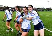 25 March 2023; Keeva Flynn, left, and Emelie McNally of Maynooth celebrate after the Lidl LGFA Post Primary Junior B Final match between Maynooth Educate Together, Kildare, and St Ronan's College Lurgan, Armagh, at the GAA National Games Development Centre in Abbotstown, Dublin. Photo by Ben McShane/Sportsfile