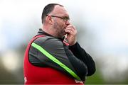 25 March 2023; St Ronan's College manager Paddy Davey during the Lidl LGFA Post Primary Junior B Final match between Maynooth Educate Together, Kildare, and St Ronan's College Lurgan, Armagh, at the GAA National Games Development Centre in Abbotstown, Dublin. Photo by Ben McShane/Sportsfile