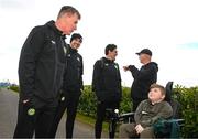 25 March 2023; Manager Stephen Kenny and coaches John O'Shea and Keith Andrews meet Vincent Lyons, age 12, from Blanchardstown, and his family after a Republic of Ireland training session at the FAI National Training Centre in Abbotstown, Dublin. Photo by Stephen McCarthy/Sportsfile