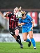 25 March 2023; Erin McLaughlin of Peamount United in action against Mia Dodd of Bohemians during the SSE Airtricity Women's Premier Division match between Bohemians and Peamount United at Dalymount Park in Dublin. Photo by Stephen Marken/Sportsfile