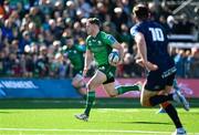 25 March 2023; Cathal Forde of Connacht races through on the way to scoring his side's first try during the United Rugby Championship match between Connacht and Edinburgh at the Sportsground in Galway. Photo by Brendan Moran/Sportsfile
