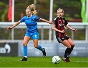 25 March 2023; Tara O'Hanlon of Peamount United in action against Lynn Craven of Bohemians during the SSE Airtricity Women's Premier Division match between Bohemians and Peamount United at Dalymount Park in Dublin. Photo by Stephen Marken/Sportsfile