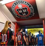 25 March 2023; Players from both teams enter the pitch before the SSE Airtricity Women's Premier Division match between Bohemians and Peamount United at Dalymount Park in Dublin. Photo by Stephen Marken/Sportsfile