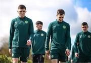 25 March 2023; Dara O'Shea, left, and Jayson Molumby during a Republic of Ireland training session at the FAI National Training Centre in Abbotstown, Dublin. Photo by Stephen McCarthy/Sportsfile