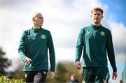25 March 2023; Will Smallbone, left, and Nathan Collins during a Republic of Ireland training session at the FAI National Training Centre in Abbotstown, Dublin. Photo by Stephen McCarthy/Sportsfile