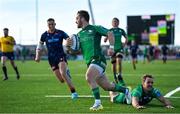 25 March 2023; Caolin Blade of Connacht runs in to score his side's third try during the United Rugby Championship match between Connacht and Edinburgh at the Sportsground in Galway. Photo by Brendan Moran/Sportsfile