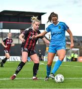 25 March 2023; Chloe Mooney of Peamount United in action against Lynn Craven of Bohemians during the SSE Airtricity Women's Premier Division match between Bohemians and Peamount United at Dalymount Park in Dublin. Photo by Stephen Marken/Sportsfile