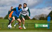 25 March 2023; Jayson Molumby and Jeff Hendrick, right, during a Republic of Ireland training session at the FAI National Training Centre in Abbotstown, Dublin. Photo by Stephen McCarthy/Sportsfile