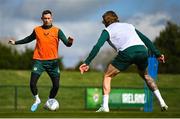 25 March 2023; Alan Browne and Jeff Hendrick, right, during a Republic of Ireland training session at the FAI National Training Centre in Abbotstown, Dublin. Photo by Stephen McCarthy/Sportsfile