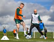 25 March 2023; James McClean, left, and Will Smallbone during a Republic of Ireland training session at the FAI National Training Centre in Abbotstown, Dublin. Photo by Stephen McCarthy/Sportsfile