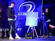 24 March 2023; Dave Kearney of Leinster speaks with Bebhinn Dunne of the OLSC during a Q&A in the Guinness Fanzone at the United Rugby Championship match between Leinster and DHL Stormers at the RDS Arena in Dublin. Photo by Harry Murphy/Sportsfile