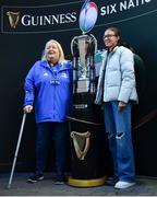 24 March 2023; Leinster supporters Mary Carroll and Sinead Smith pose for a photo with the Guinness Six Nation trophy at the United Rugby Championship match between Leinster and DHL Stormers at the RDS Arena in Dublin. Photo by Tyler Miller/Sportsfile
