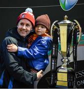 24 March 2023; Leinster supporters David Horgan and Sean Horgan pose for a photo with the Guinness Six Nation trophy at the United Rugby Championship match between Leinster and DHL Stormers at the RDS Arena in Dublin. Photo by Tyler Miller/Sportsfile