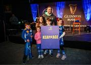 24 March 2023; Dave Kearney of Leinster and his partner Rebecca Mehigan and family after a Q&A in the Guinness Fanzone at the United Rugby Championship match between Leinster and DHL Stormers at the RDS Arena in Dublin. Photo by Harry Murphy/Sportsfile