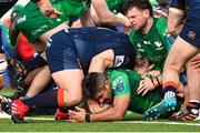 25 March 2023; Jarrad Butler of Connacht scores his side's fourth try during the United Rugby Championship match between Connacht and Edinburgh at the Sportsground in Galway. Photo by Brendan Moran/Sportsfile