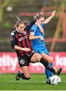 25 March 2023; Sarah Rowe of Bohemians in action against Erin McLaughlin of Peamount United during the SSE Airtricity Women's Premier Division match between Bohemians and Peamount United at Dalymount Park in Dublin. Photo by Stephen Marken/Sportsfile