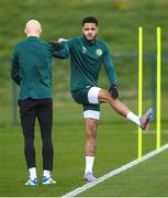 25 March 2023; Andrew Omobamidele and Will Smallbone, left, during a Republic of Ireland training session at the FAI National Training Centre in Abbotstown, Dublin. Photo by Stephen McCarthy/Sportsfile