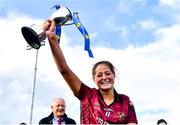 25 March 2023; Loreto College captain Sarah Clarke is lifts the cup after the Lidl LGFA Post Primary Junior A Final match between Loreto College Cavan and St Mary's High School Midleton, Cork at the GAA National Games Development Centre in Abbotstown, Dublin. Photo by Ben McShane/Sportsfile
